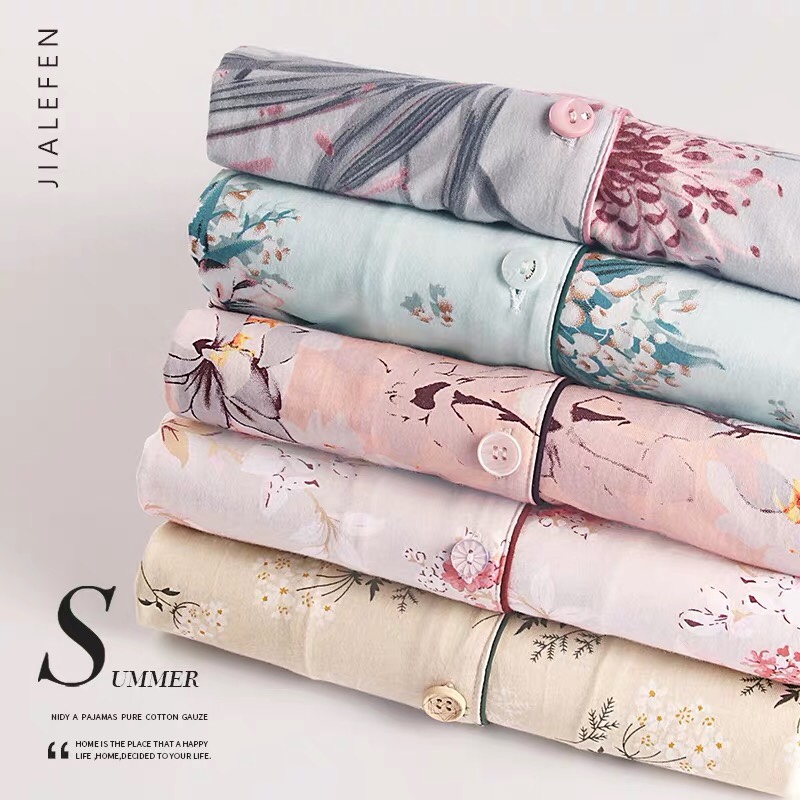 Ladies' summer pure cotton short-sleeved shirts and long pants home wear, summer thin all-cotton sets for middle-aged mothers and the elderly Specification image