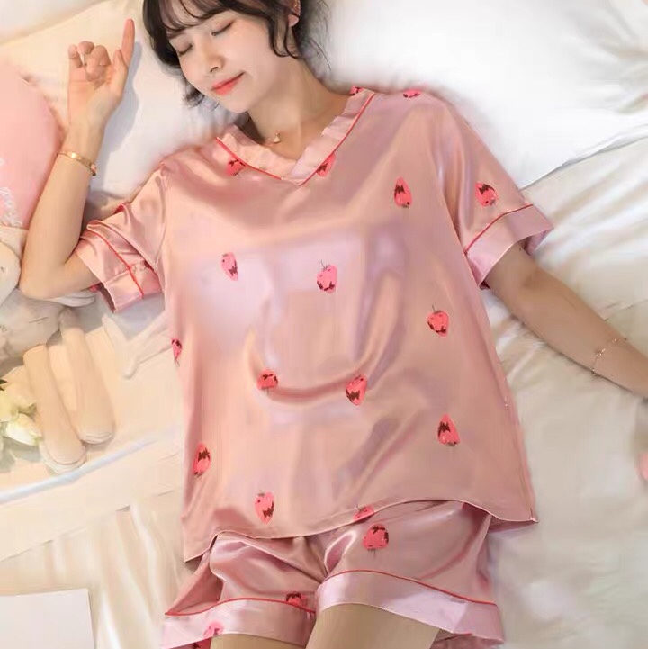 睡衣女夏季冰丝薄款两件套装夏天冰丝短袖韩版可爱学生家居服