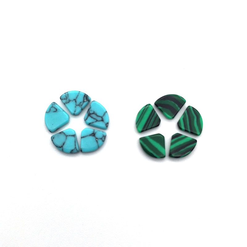 Jewelry accessory: Synthetic malachite four-leaf clover fan-shaped small dress, double flat ring face set with flat-bottomed veneer bare stone 1 Item Picture