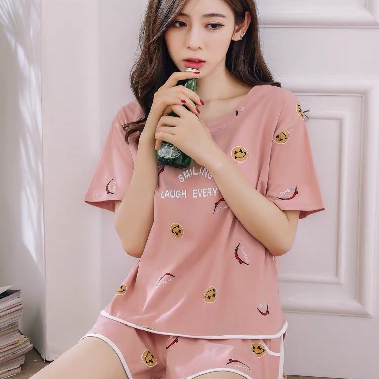 2020 New trendy pajamas for women summer short-sleeved pure cotton thin ice silk two-piece home wear for spring and autumn
