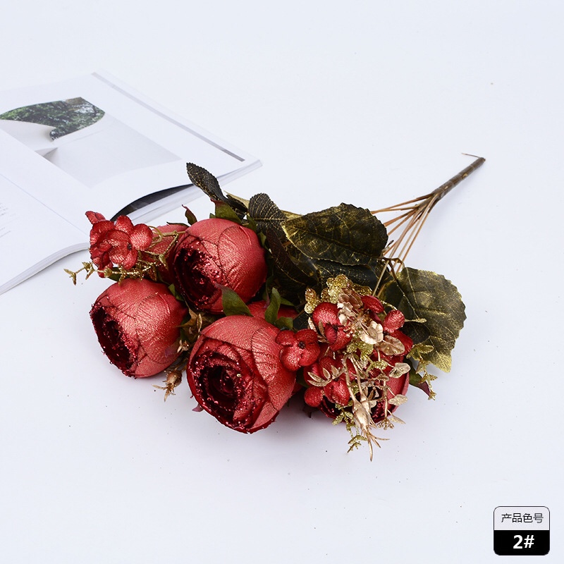 11 Gold Cloth Big Dew Lotus Imitation Flower Foreign Trade High-Grade Flower Bouquet Gold Powder Fake Flower Wedding Hotel Club Display Decoration Application Scenario