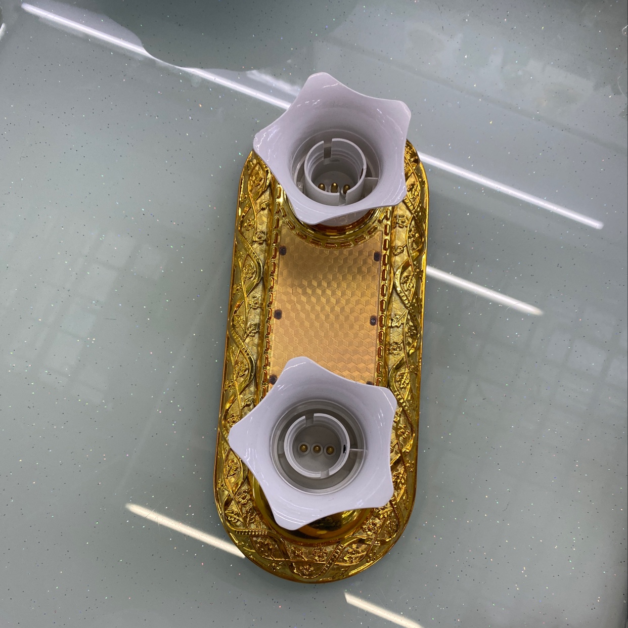 也门非洲爆款双头双用镀彩灯座双用灯头彩边