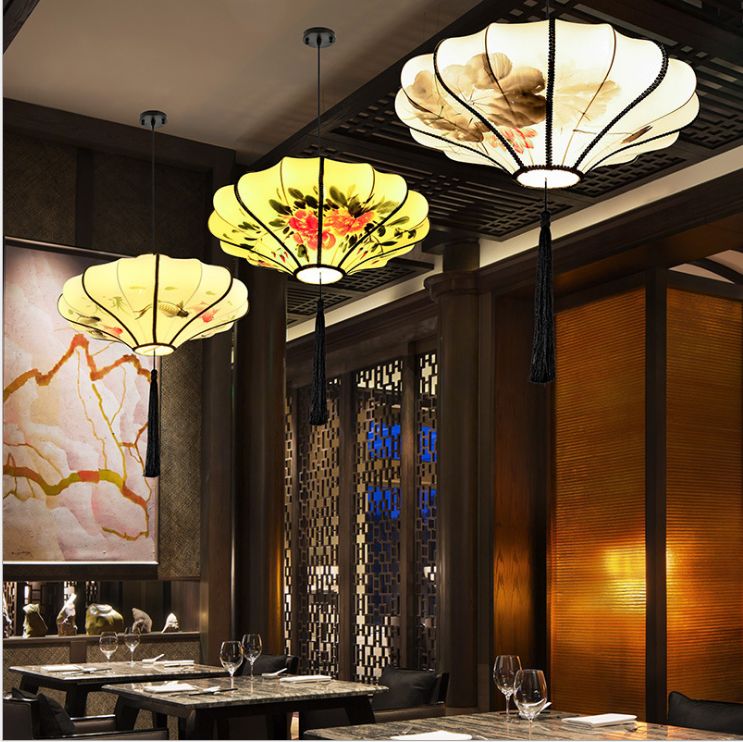 40 Chinese-style antique lanterns, classical hand-painted ink-wash lanterns, fabric decorative chandeliers for hotels, restaurants and tea houses Item Picture