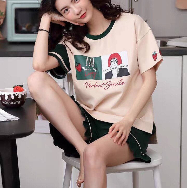New women's summer pajamas, pure cotton short-sleeved, thin two-piece home wear for spring, autumn and summer