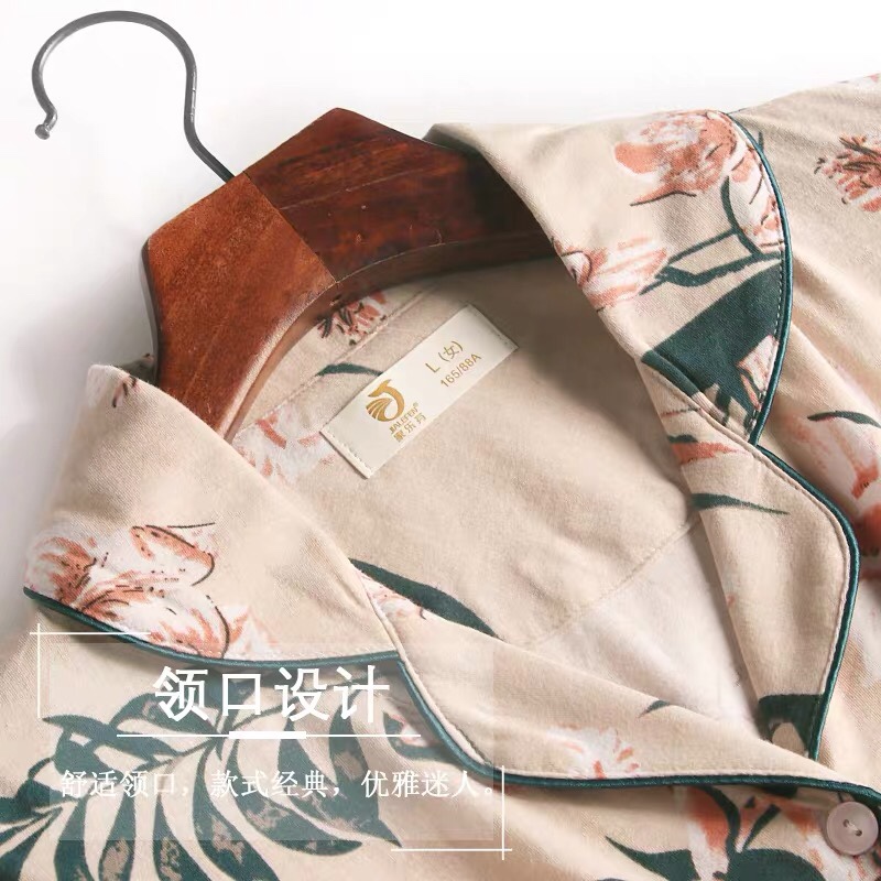 Ladies' summer pure cotton short-sleeved shirts and long pants home wear, summer thin all-cotton sets for middle-aged mothers and the elderly details Picture