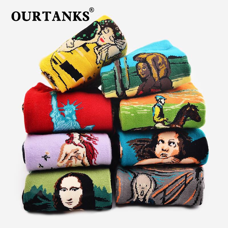 MOXIAO Classic Celebrity Oil Painting Series mid-calf couple socks details Picture
