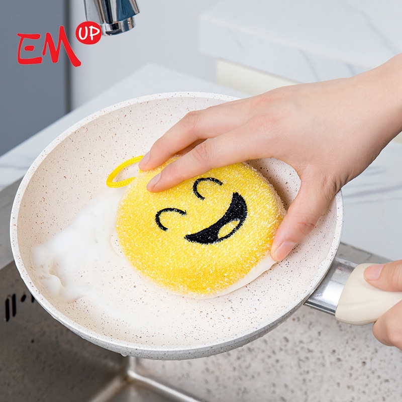 Smile针绣刷刷快高密度洗碗海绵 家用清洁海绵擦白底实物图
