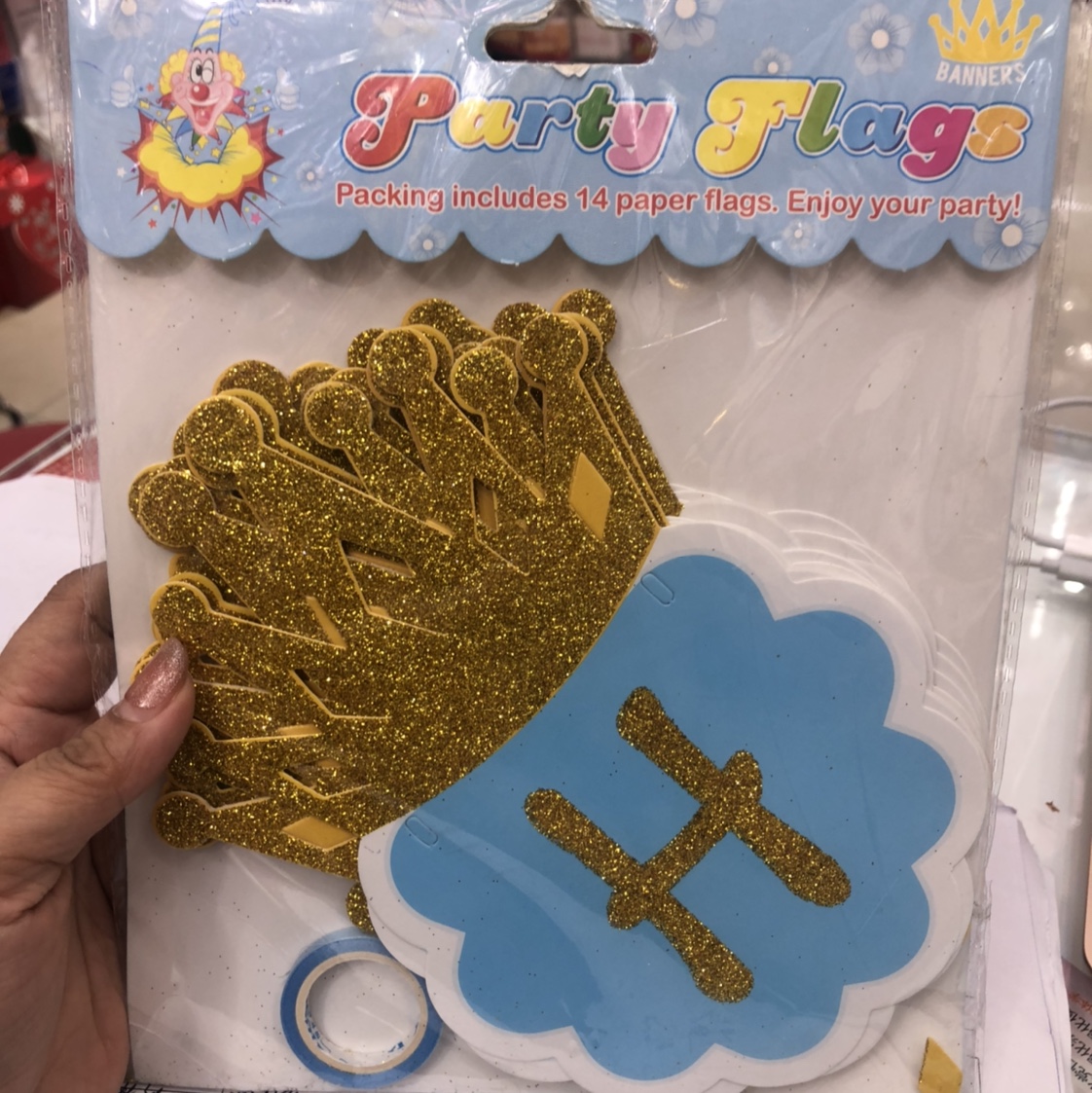 Wholesale of gold-embossed birthday gold powder crown hanging strips and color strips 01