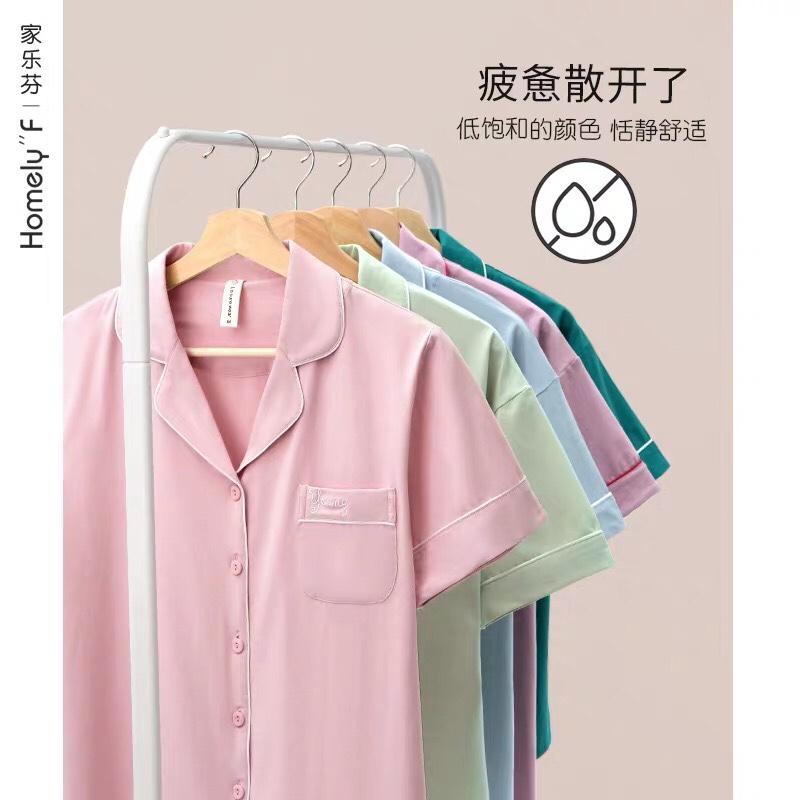 [Lycra Cotton] Women's summer pure cotton short-sleeved and long pants home wear, summer thin, loose, plus-size Korean style Specification image