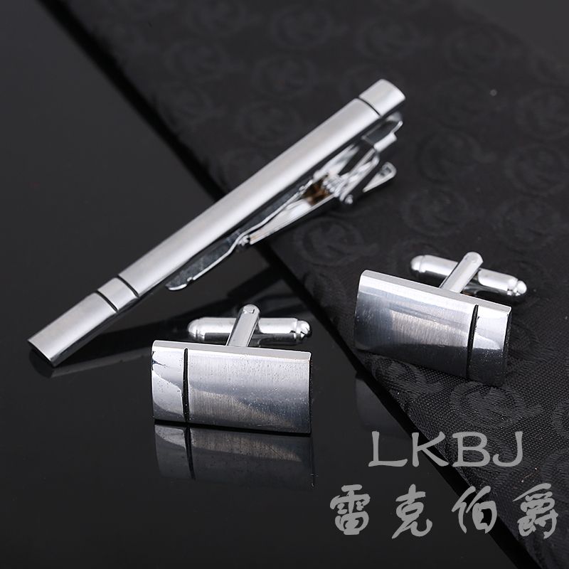 High-end cufflinks/tie clips copper brushed three-piece set accessories detail image 1