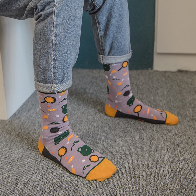 MOXIAO's original new custom-made straight socks with fun illustrations for both men and women details Picture