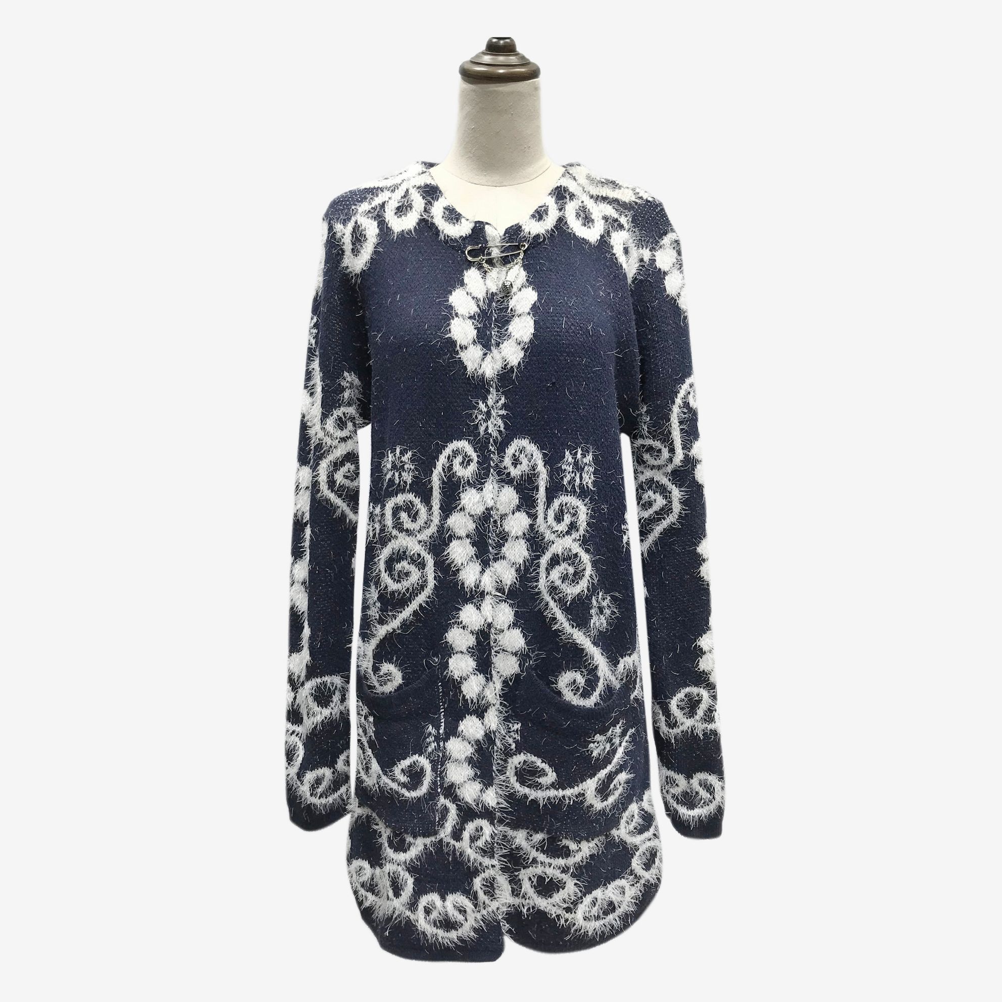 Popular in Europe and the United States in the long sweater casual new coat crewneck sweater woven floral pocket loose fashion thumbnail