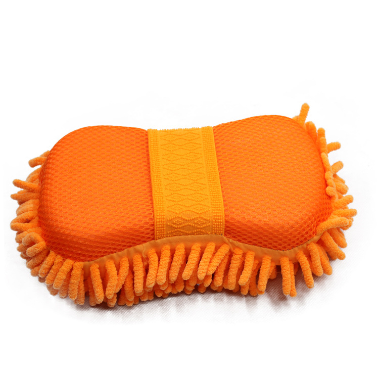 The grid end ultra-fine fiber Chenille coral worm car cleaning sponge block mesh car washing sponge Chenille sponge orange