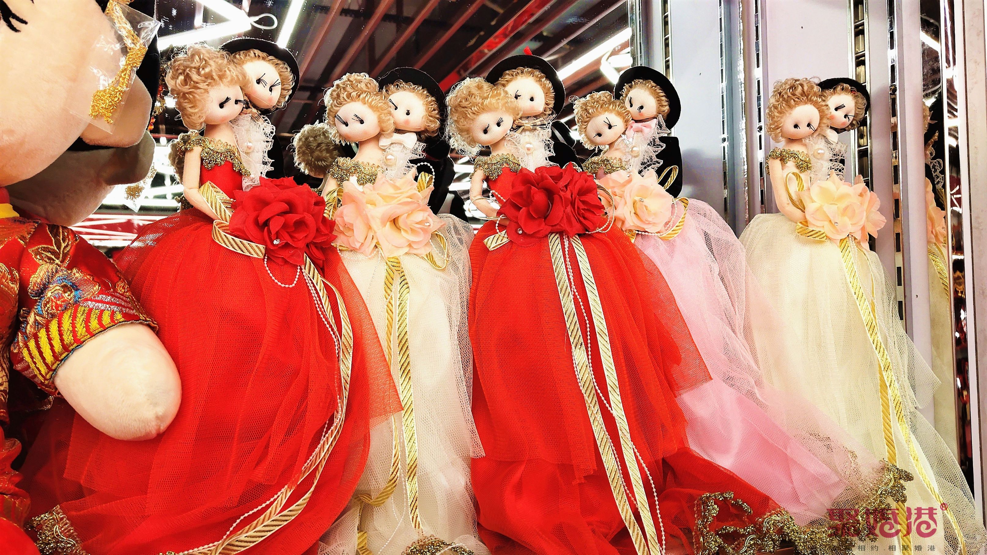粉色系列 韩式布艺婚庆压床娃娃 纯手工缝制细节图