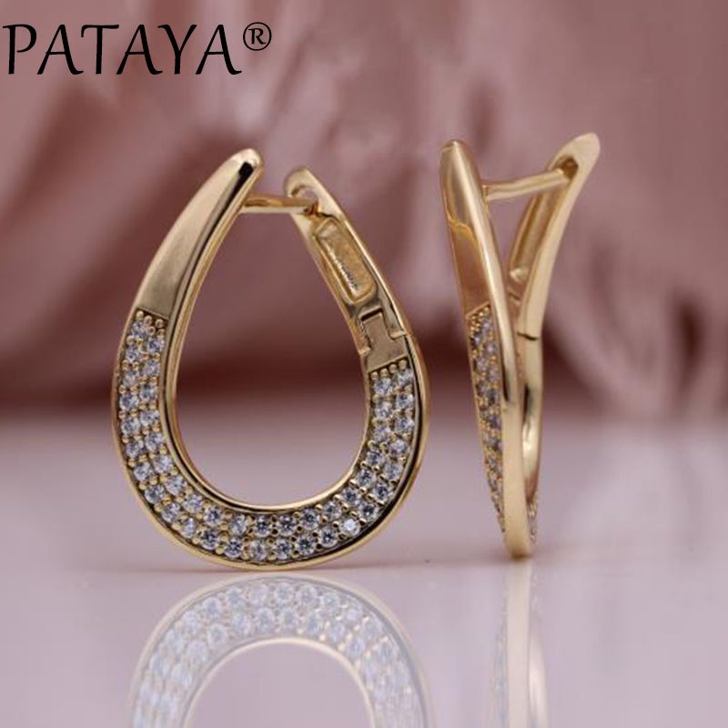 PATAYA微镶CC金玫瑰金独特造型突兀耳环