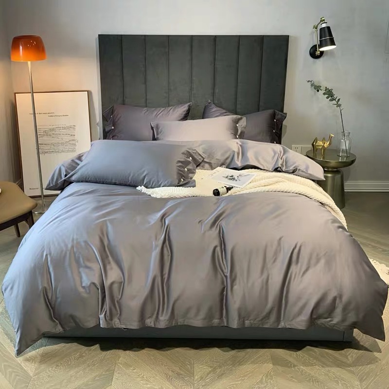Solid Color Long Staple Cotton Four-Piece Bed Set in Neutral Beige