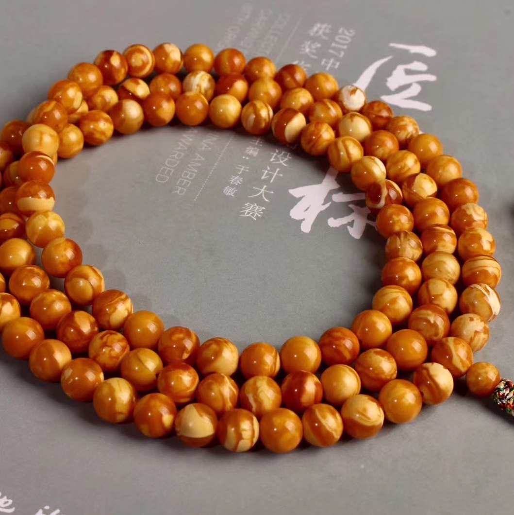 欧洲回流老蜜蜡108颗，尺寸7mm