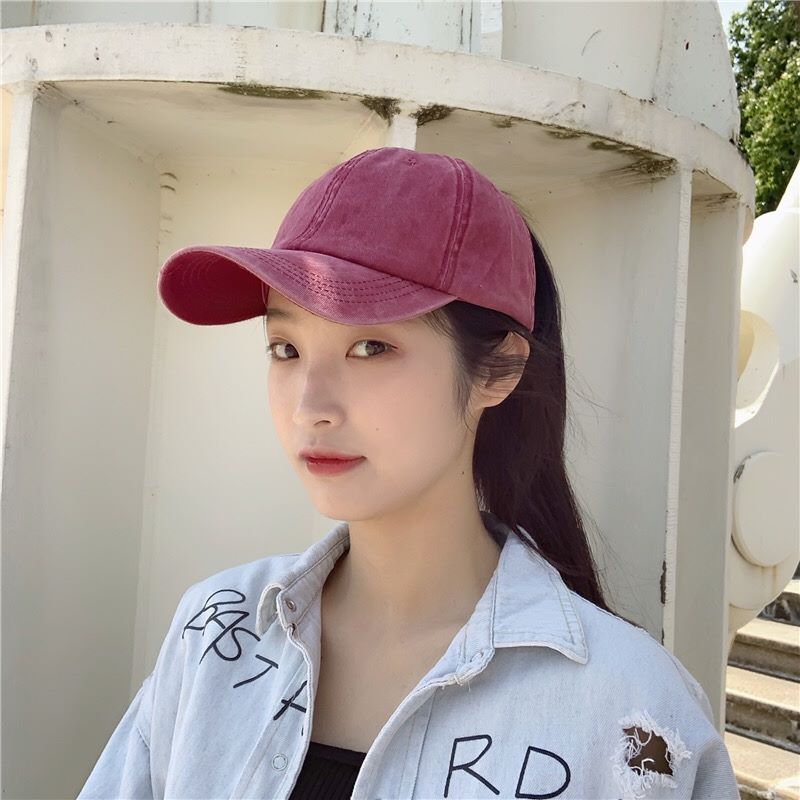 Washed Ponytail Baseball Cap Custom Logo Do Old Foreign Trade Hat Embroidery Solid Color Duck Cap Custom Open Ponytail Cap Specification drawing