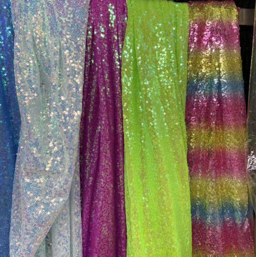 多彩厂家直销定制满幅珠片亮片布料面料亮片珠片绣花布网布网纱布料