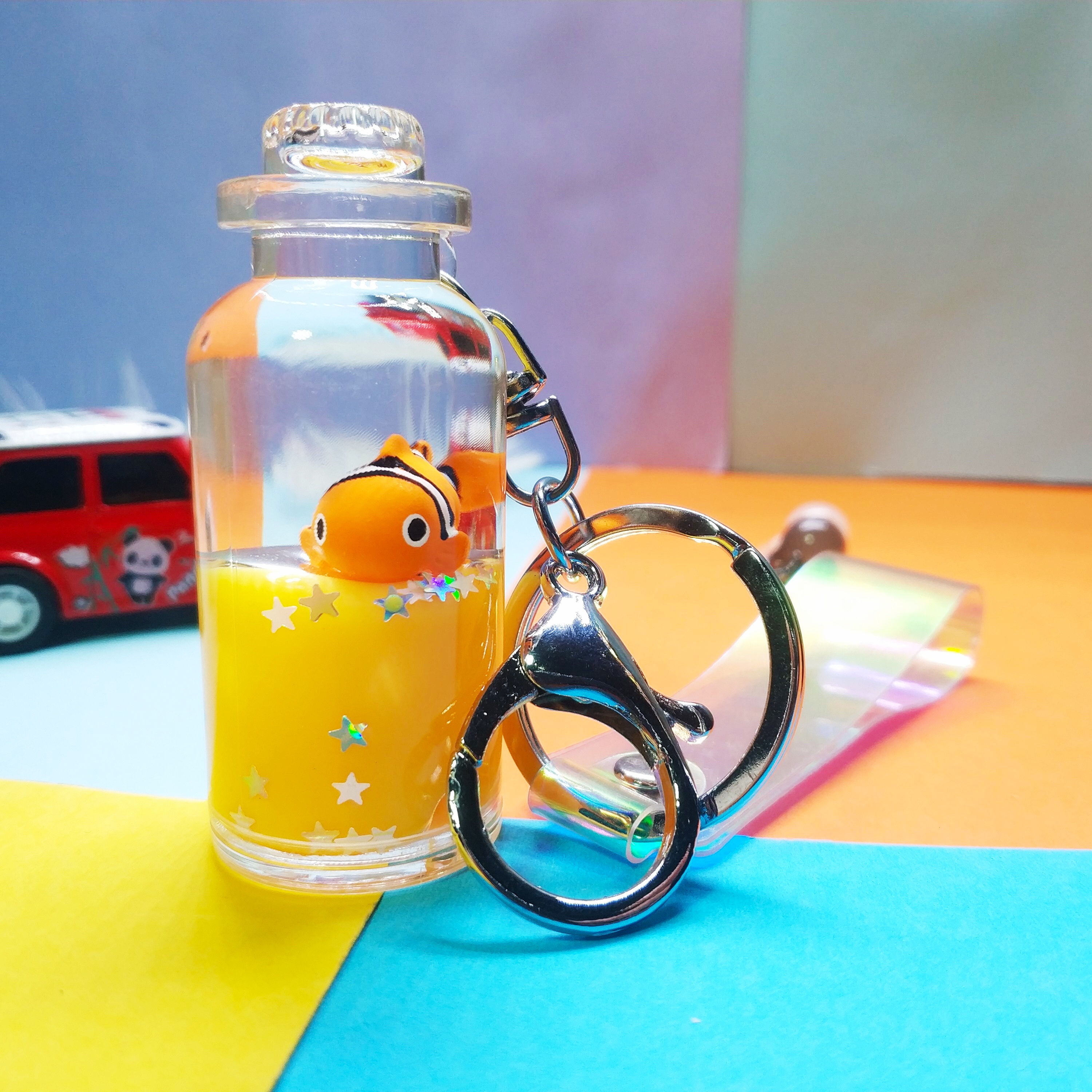 Cute Girl Heart Floating Ocean Doll Key Chain Creative Water World Animal Quicksand Key Chain Bag Pendant undefined
