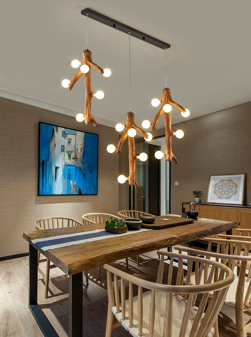 Loft retro industrial style bar table tree branches chandelier homestay teahouse restaurant resin art deco lamps