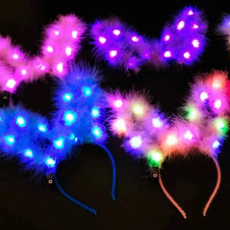 Feather rabbit ear hair hoop Toy night market booth manufacturer glow toy