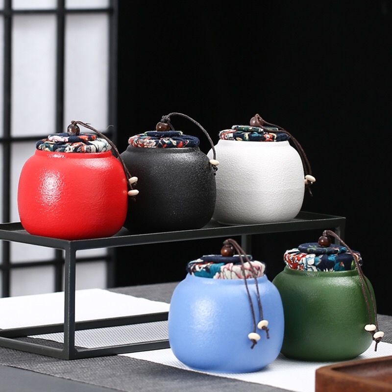 Lubao coarse pottery colored ceramic tea canister portable mini tea canister small household storage canister seal canister