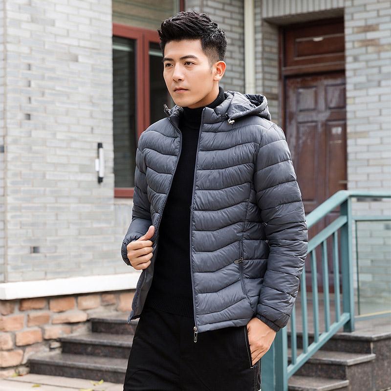 2020秋冬新款男士轻薄羽绒棉服短款修身休闲连帽棉袄保暖棉衣外套细节图