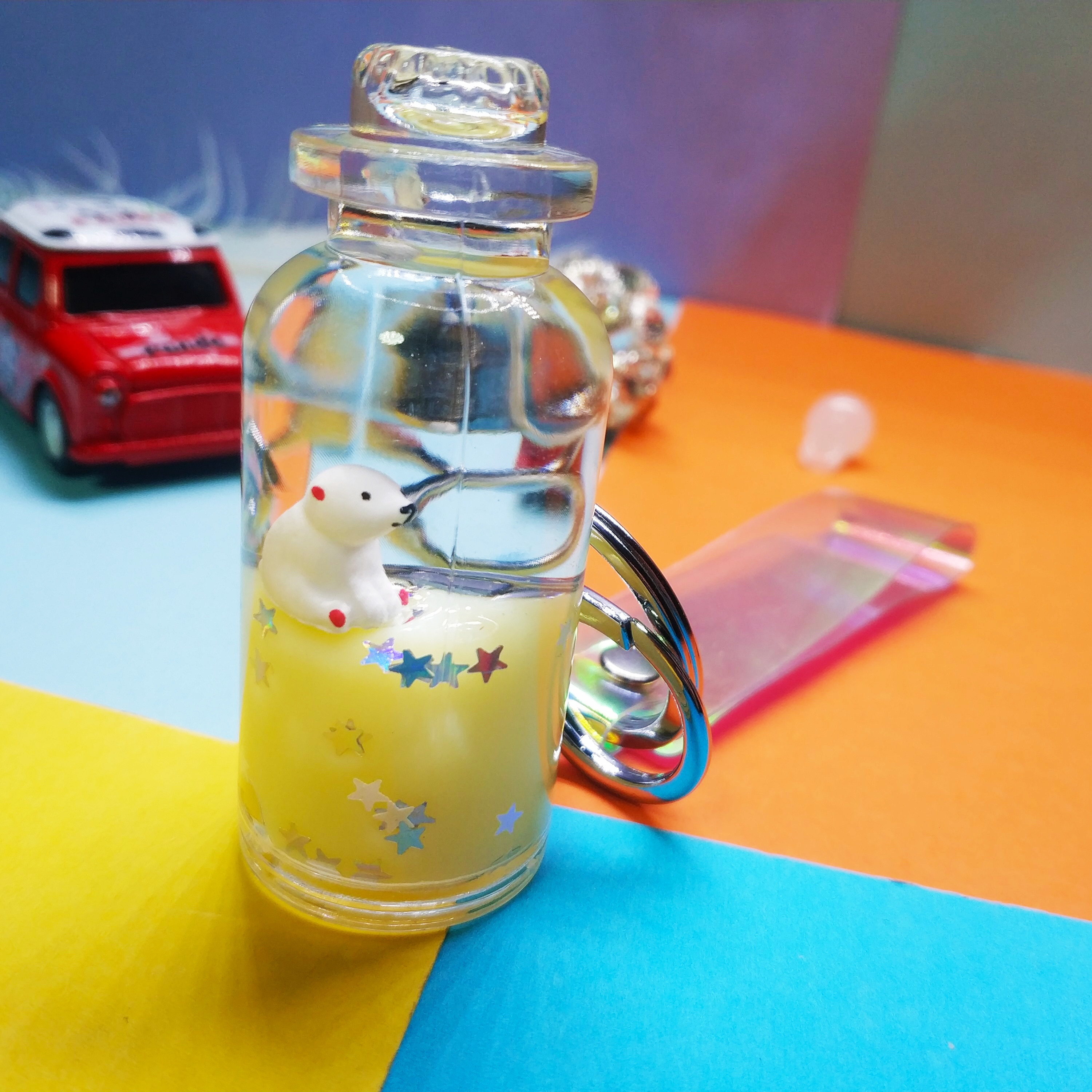 Cute Girl Heart Floating Ocean Doll Key Chain Creative Water World Animal Quicksand Key Chain Bag Pendant undefined