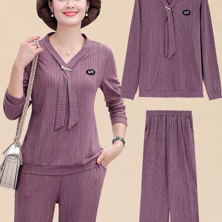 Mediana edad madre groove top mujer 2020 nuevo conjunto de dos piezas ropa de verano camisa manga larga otoño slim 18