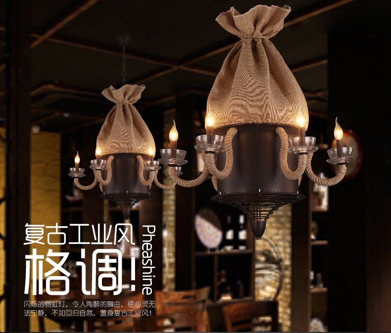 Loft vintage industrial Decor Restaurant Creative American Bar Mall Clothing store Art hemp rope chandelier lamps