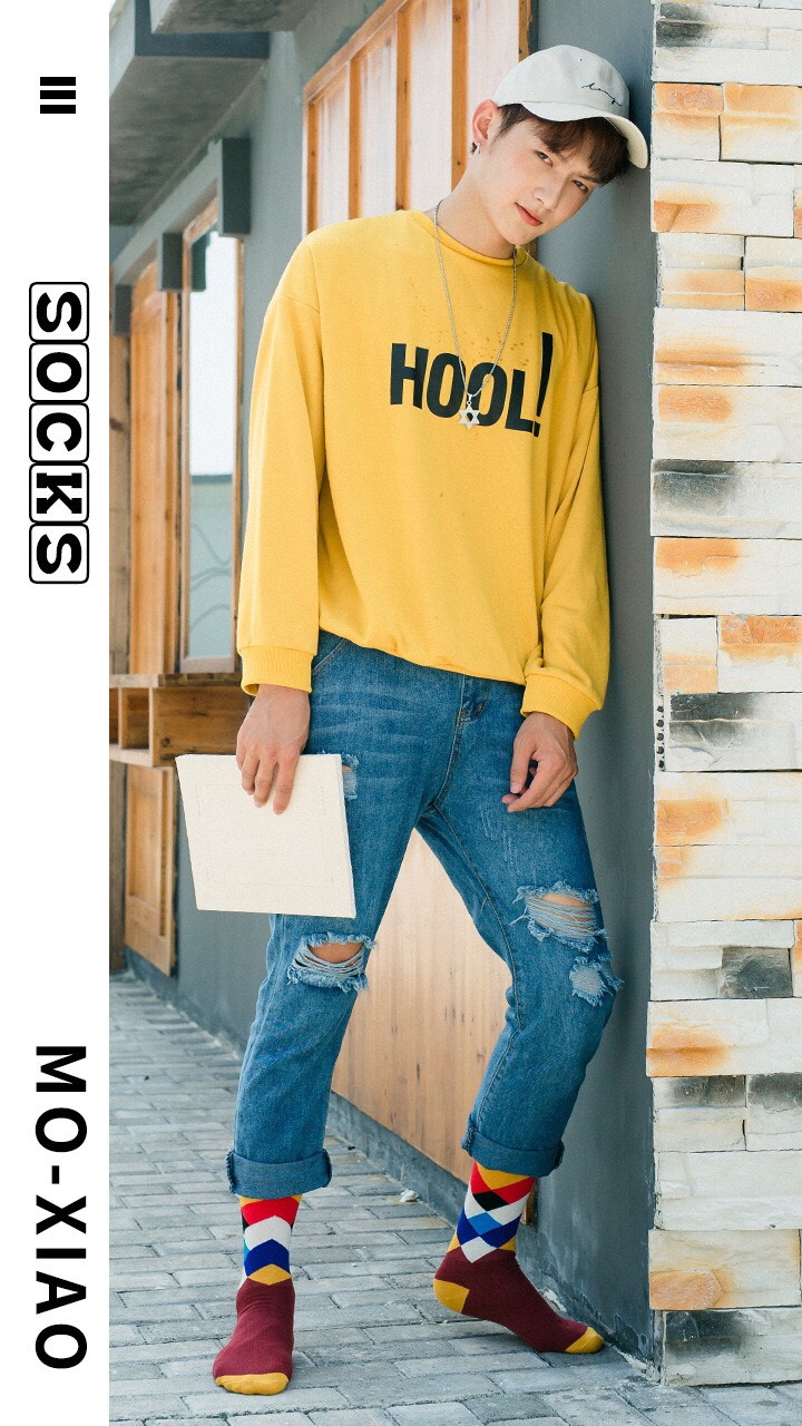MOXIAO's new classic checkered color-blocking mid-calf men's socks mix colors undefined