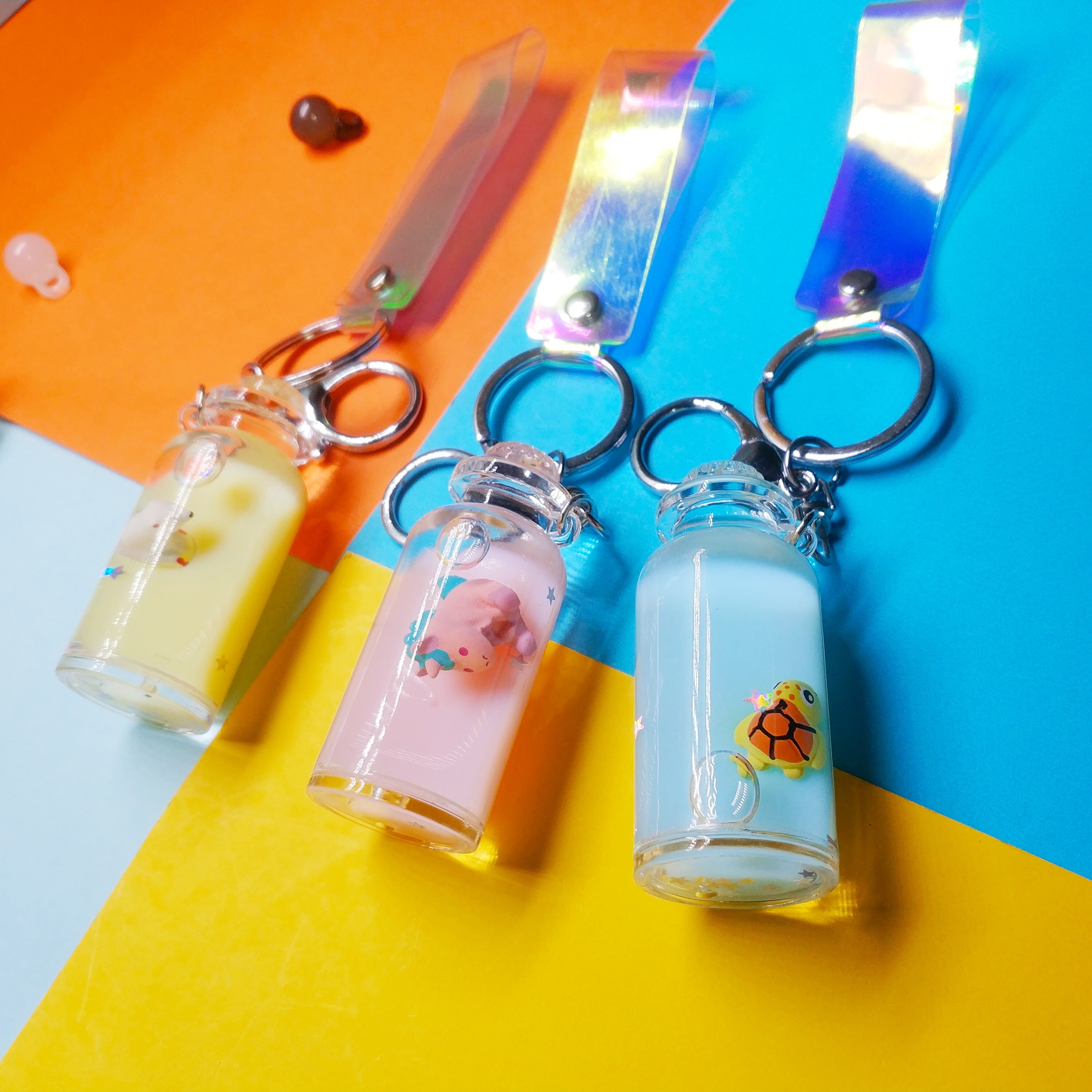 Cute Girl Heart Floating Ocean Doll Key Chain Creative Water World Animal Quicksand Key Chain Bag Pendant Item Picture