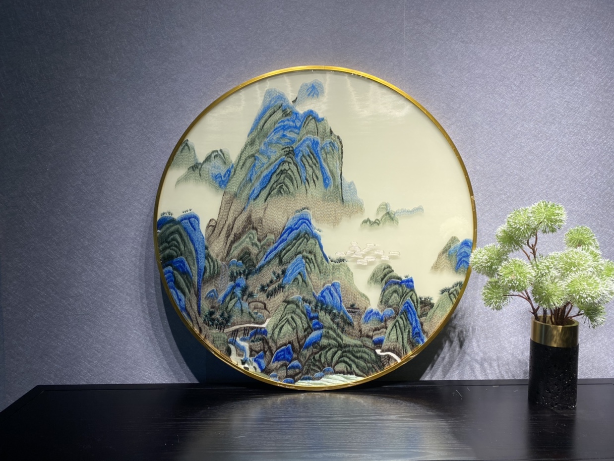 刺绣画苏绣玄关新中式实木 80圆3