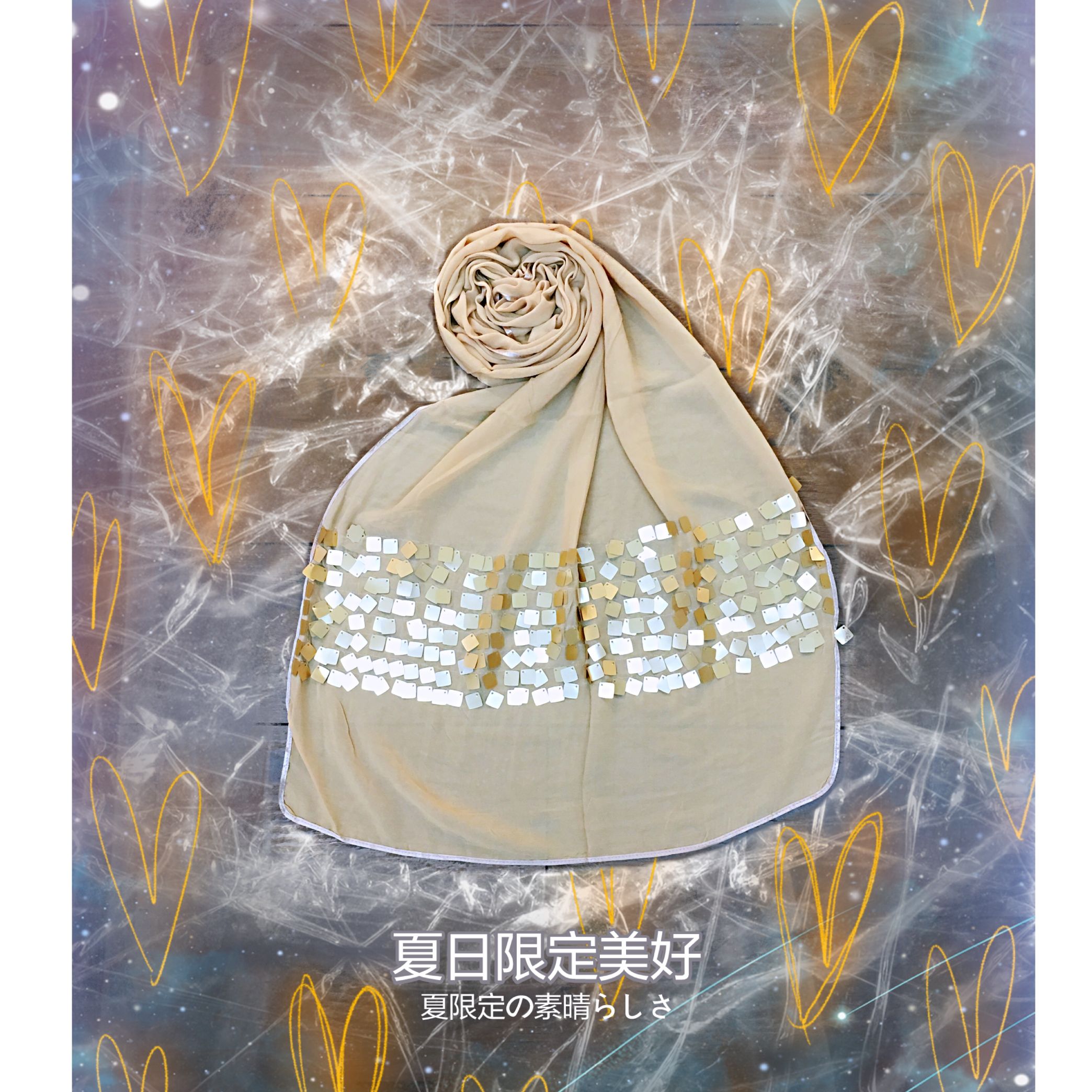 Ivory embroidered square sequin shawl scarf