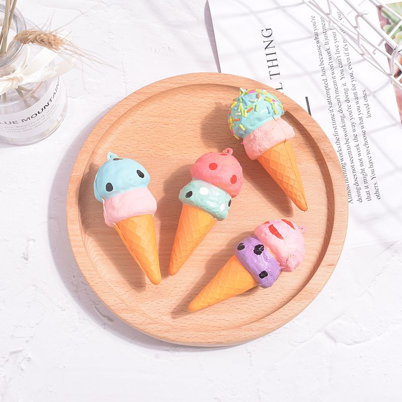 Km23250001 New Children's Game Food Play 9.5Cm Double-Layer Simulated Ice Cream Torch Shaped Squishy Slow Rebound Stress-Relieving Toy, Environmentally Friendly And Fragrant Forest Garden Specification drawing
