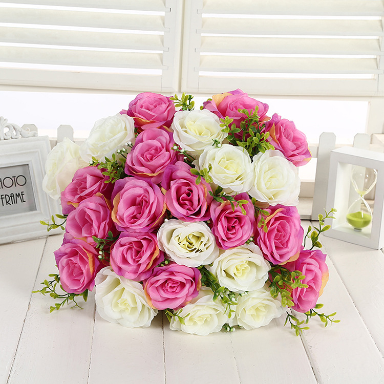 Fumin Silk Flower Factory wholesals artificial flowers, interior decoration silk flowers, wedding bouquets, 24-head rose festive flowers details Picture