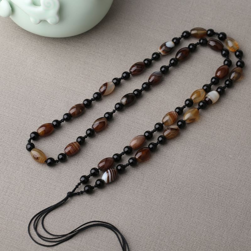 Hand-woven silk agate rice beads necklaces for men and women detail image 2
