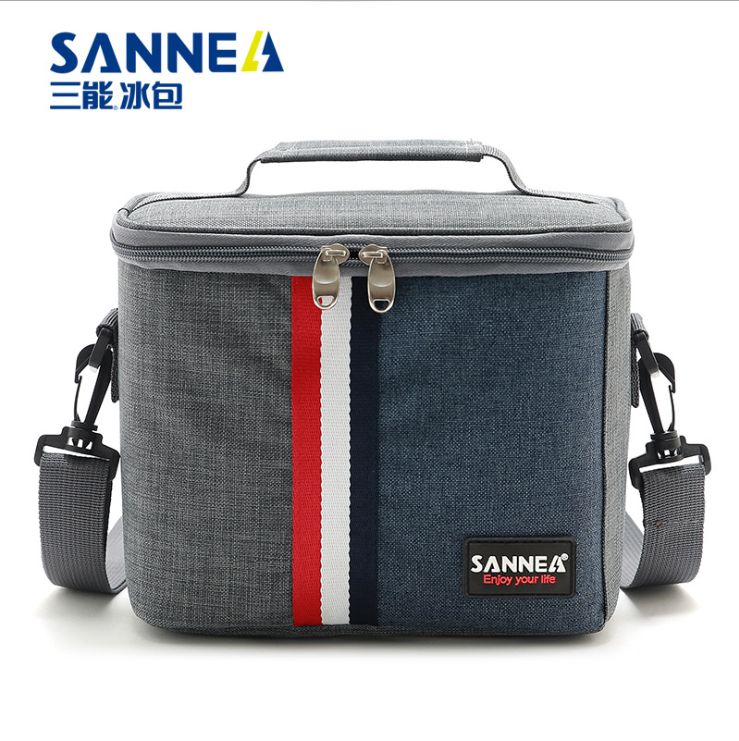 SANNE thermal bag, denim striped bento bag, waterproof PEVA lunch bag, outdoor folding fresh ice bag thumbnail