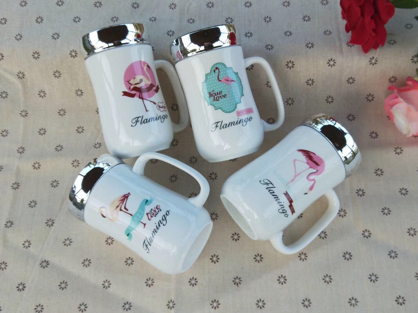 Creative mirror cups, ceramic mugs, personalized flamingo printed cups, factory direct sales details Picture