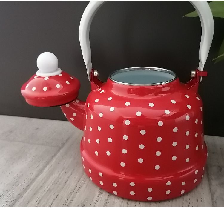 2.5L enamel teapot, ancient bell teapot, red base with white dots, cold water kettle, boiling water kettle, induction cooker, gas universal detail image 2