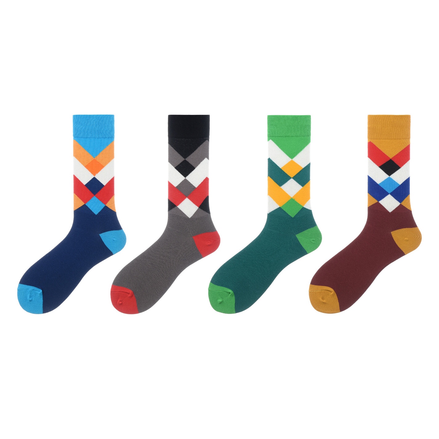 MOXIAO's new classic checkered color-blocking mid-calf men's socks mix colors undefined