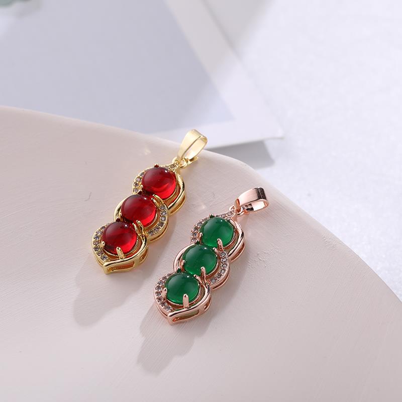 Kuaishou's best-selling green bean pendant, white chalcedony silver high ice red rose agate lucky bean inlaid, factory direct sale Item Picture