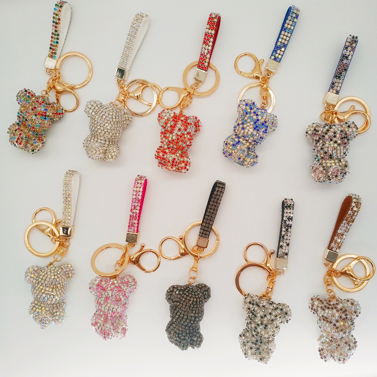 Korean cartoon full drill bear doll key chain creative sitting violent bear key chain bag hanging decoration wholesale thumbnail