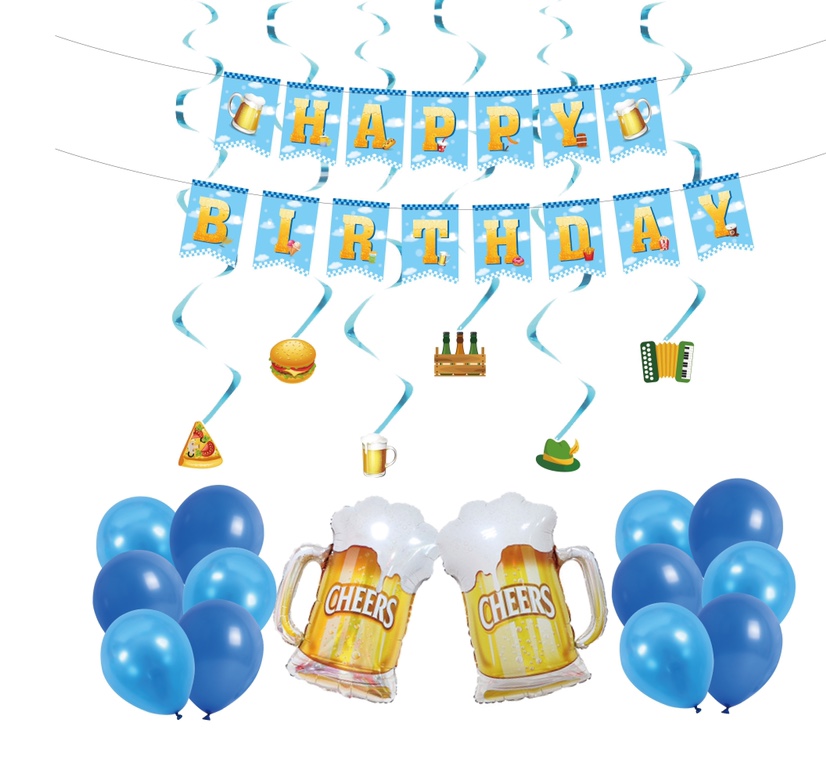 生日快乐拉旗啤酒乳胶气球套装