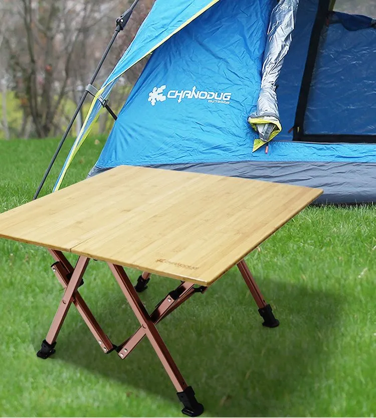 Outdoor height-adjustable aluminum alloy bamboo folding table with outer cover, portable high-end bamboo table for self-driving Tours and camping detail image 6