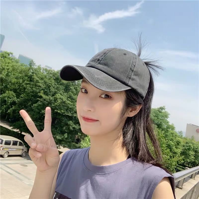 Washed Ponytail Baseball Cap Custom Logo Do Old Foreign Trade Hat Embroidery Solid Color Duck Cap Custom Open Ponytail Cap details Picture