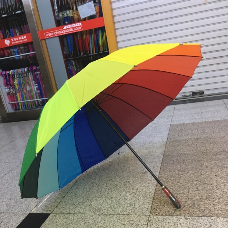 75Cm 16K Rainbow Hand Open Umbrella Tricolor Handle