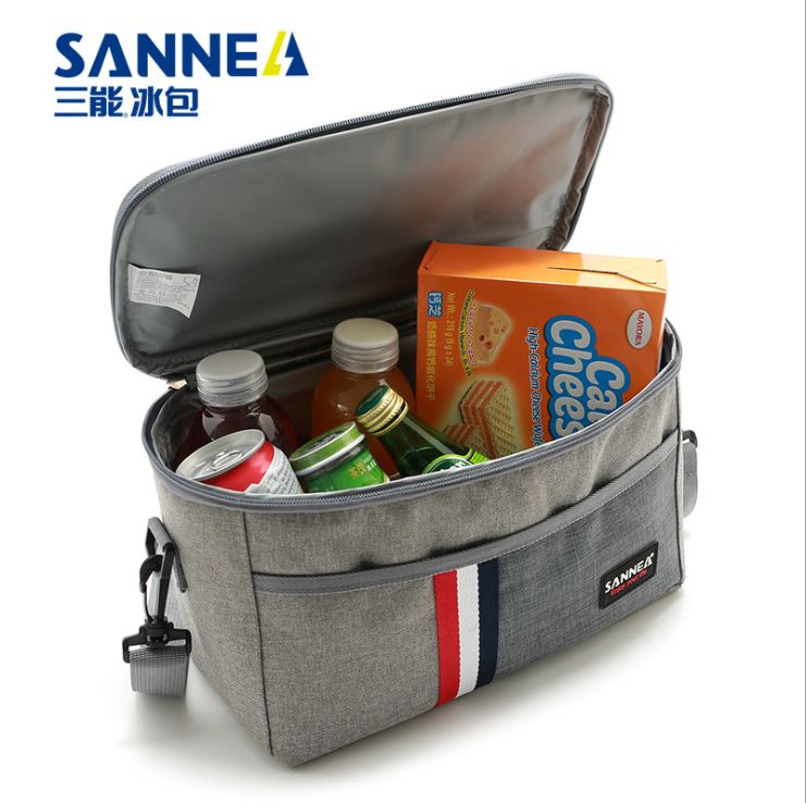 SANNE insulated bag, denim striped bento, lunch box bag, waterproof PEVA lunch bag, outdoor folding fresh-keeping ice pack Application Scenario