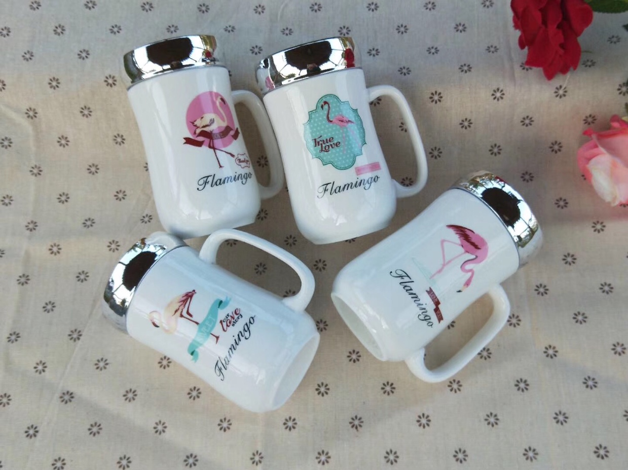 Creative mirror cups, ceramic mugs, personalized flamingo printed cups, factory direct sales
